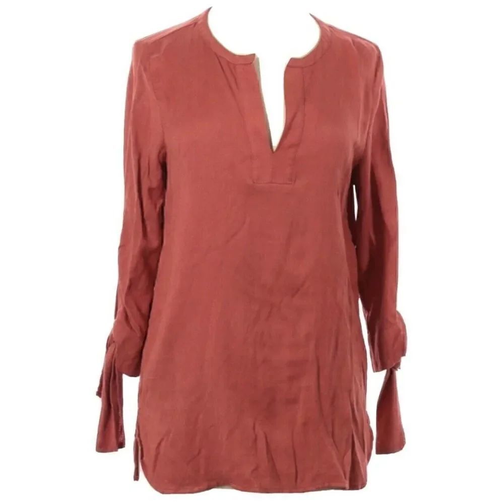 Lumiere Orange 3/4 Sleeve Relaxed Fit V Neck Top M